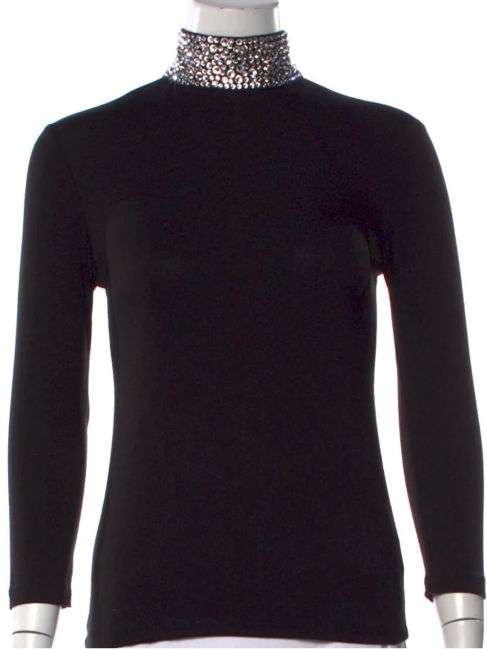 L'AGENCE Black Long-Sleeve Mock Neck Top with Jeweled Collar